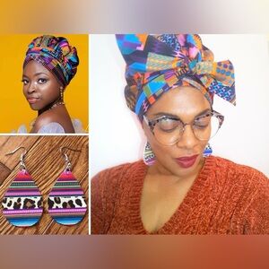 Colorful Patterned Head-wrap & Matching Earrings